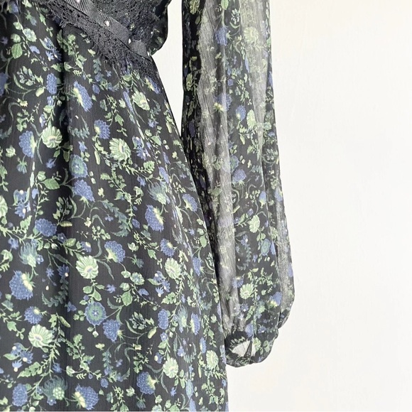 NWT Zara Floral Dress, Studded w/ Lace Trimmings in Greeb and Black Color, Sz M - Picture 4 of 11